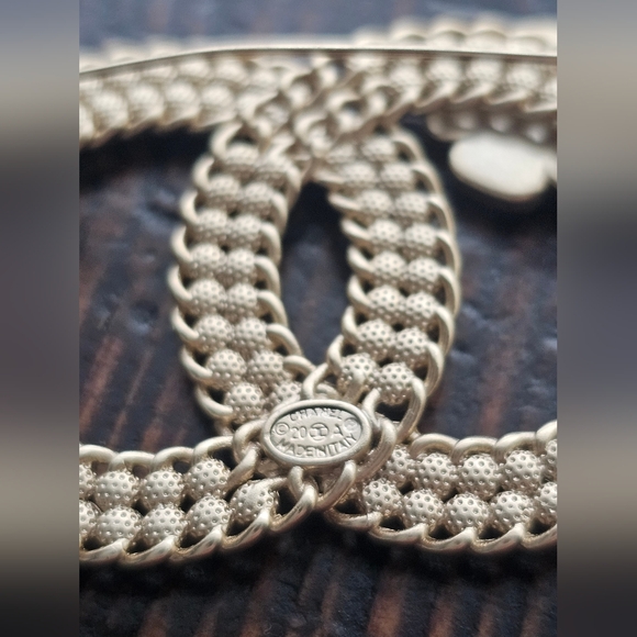 Gold Crystal Double C Brooch with Floral Detail - Picture 9 of 9